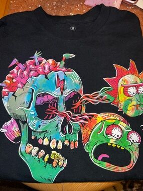 Rick & Morty Multicolor Skull Art Print Tshirt